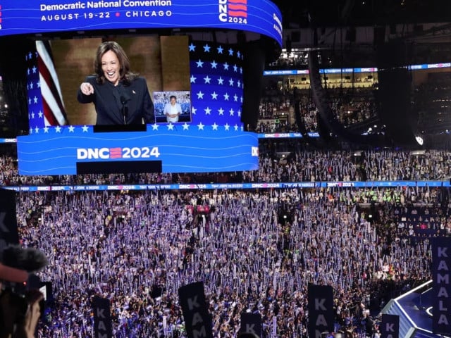 a general view as kamala harris takes the stage photo reuters